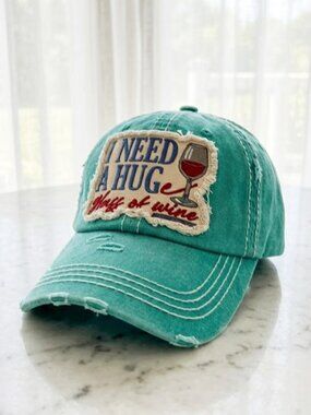 Ladies Teal I Need a Huge Glass of Wine Hat